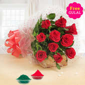 Holi bouquet of Red roses with free Gulal